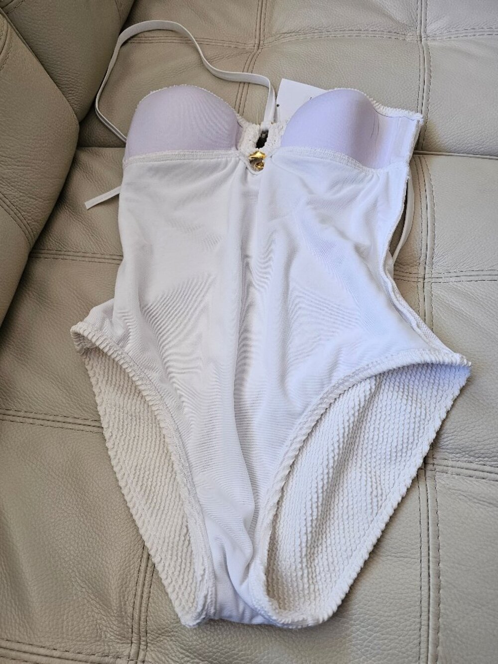 Bleu Textured White One Piece with Neck Tie, Size 4 - Picture 10 of 11